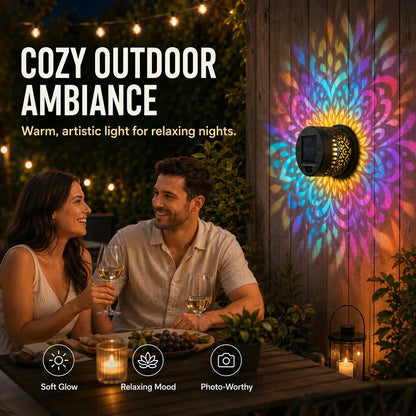 🌞50 % RABATT NÅ! 🌀 Solcelledrevet mandala-lys – Fantastisk mønsterprojeksjon, 2-i-1 gulv- og veggdesign og IP65 vanntett automatisk av/på 🌿