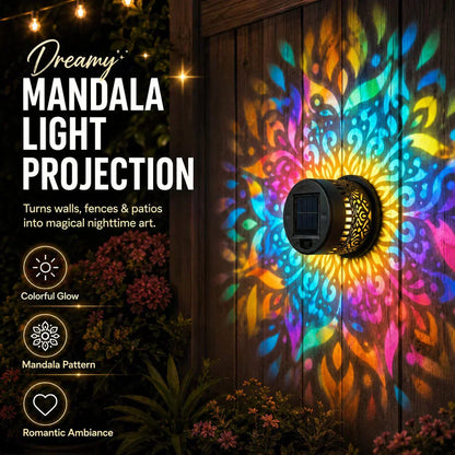 🌞50 % RABATT NÅ! 🌀 Solcelledrevet mandala-lys – Fantastisk mønsterprojeksjon, 2-i-1 gulv- og veggdesign og IP65 vanntett automatisk av/på 🌿