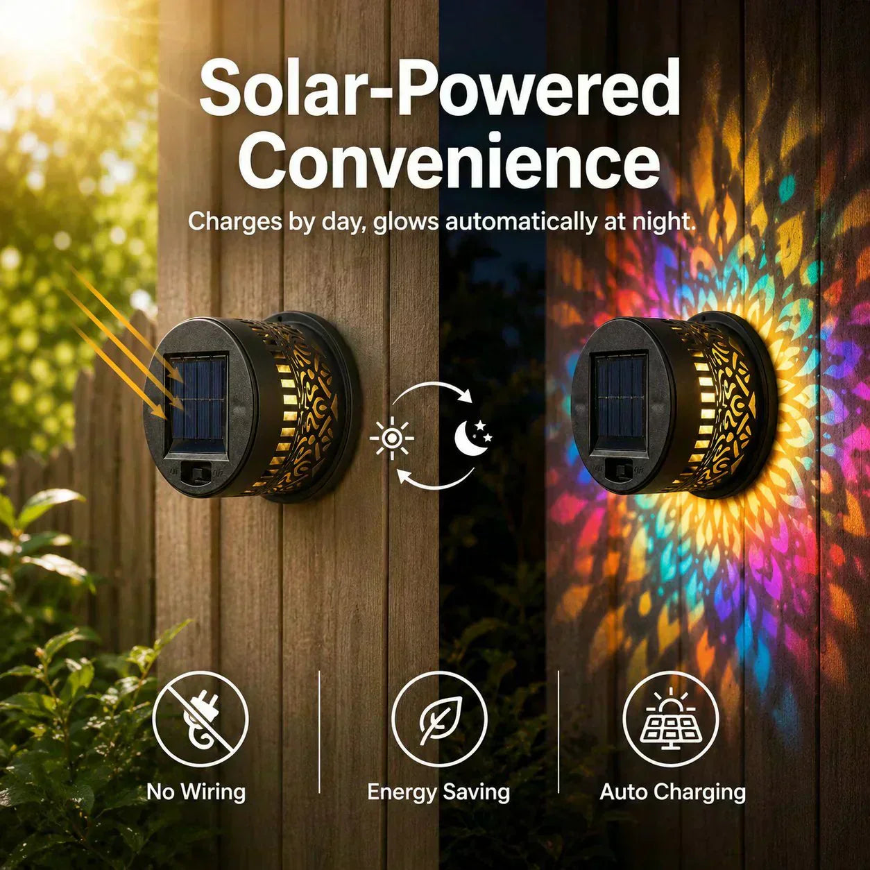 🌞50 % RABATT NÅ! 🌀 Solcelledrevet mandala-lys – Fantastisk mønsterprojeksjon, 2-i-1 gulv- og veggdesign og IP65 vanntett automatisk av/på 🌿