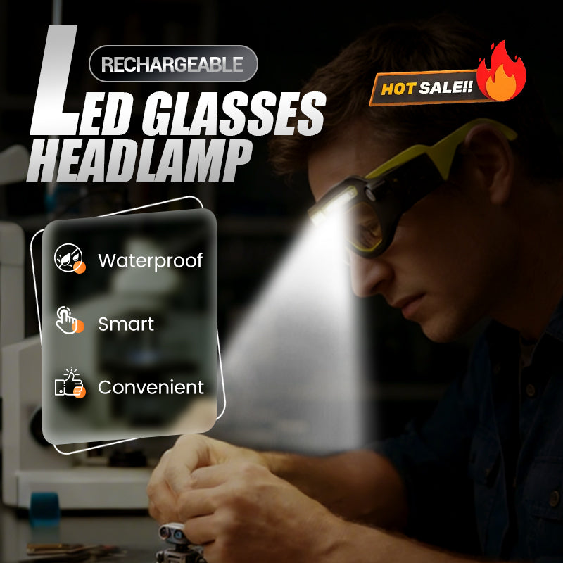 Oppladbar LED-hodelykt for briller