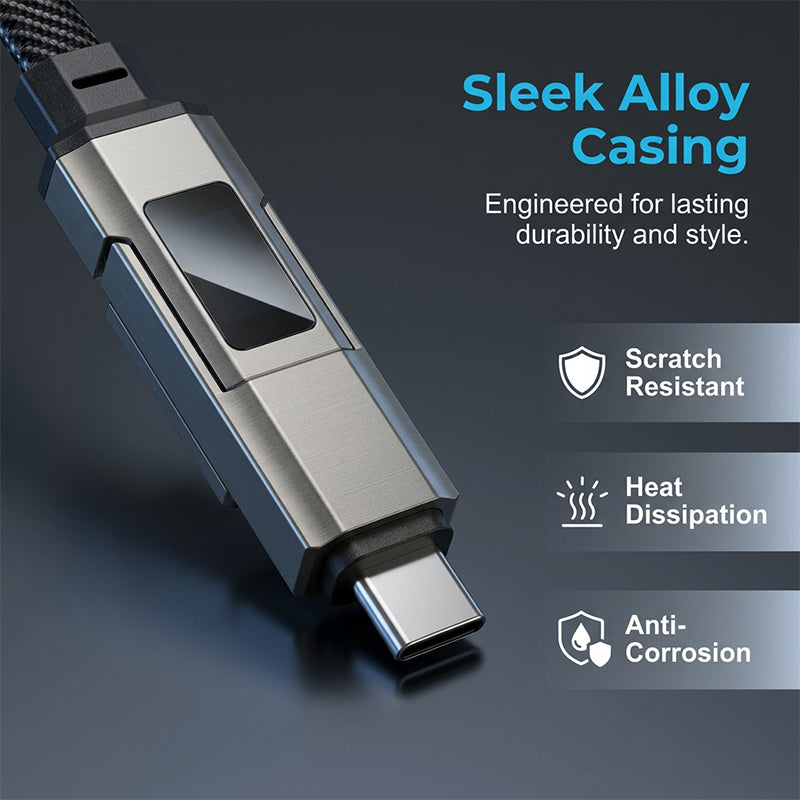 🔌 4-i-1-ladekabel med digital skjerm og nøkkelring – hurtiglading, knekkbestandig og kompakt