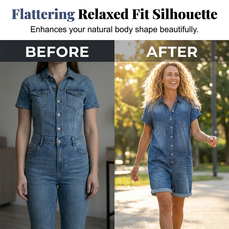 💥✨Tidsbegrenset spesialtilbud med 50% rabatt – Korte, uformelle denim-overalls for damer