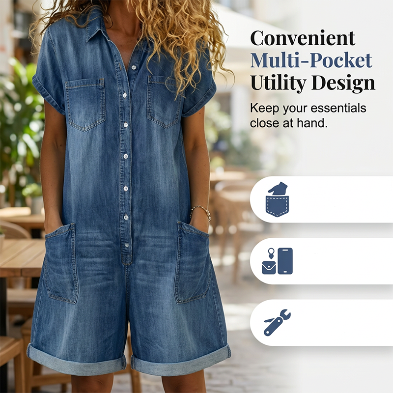 💥✨Tidsbegrenset spesialtilbud med 50% rabatt – Korte, uformelle denim-overalls for damer