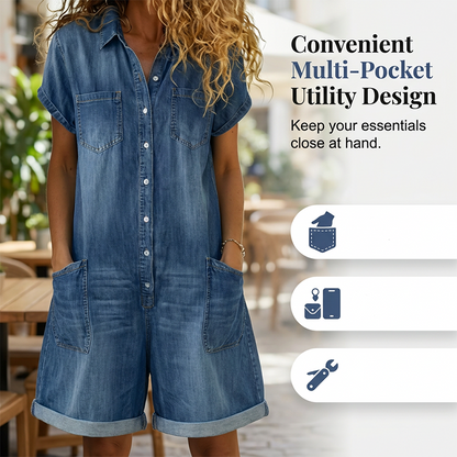 💥✨Tidsbegrenset spesialtilbud med 50% rabatt – Korte, uformelle denim-overalls for damer