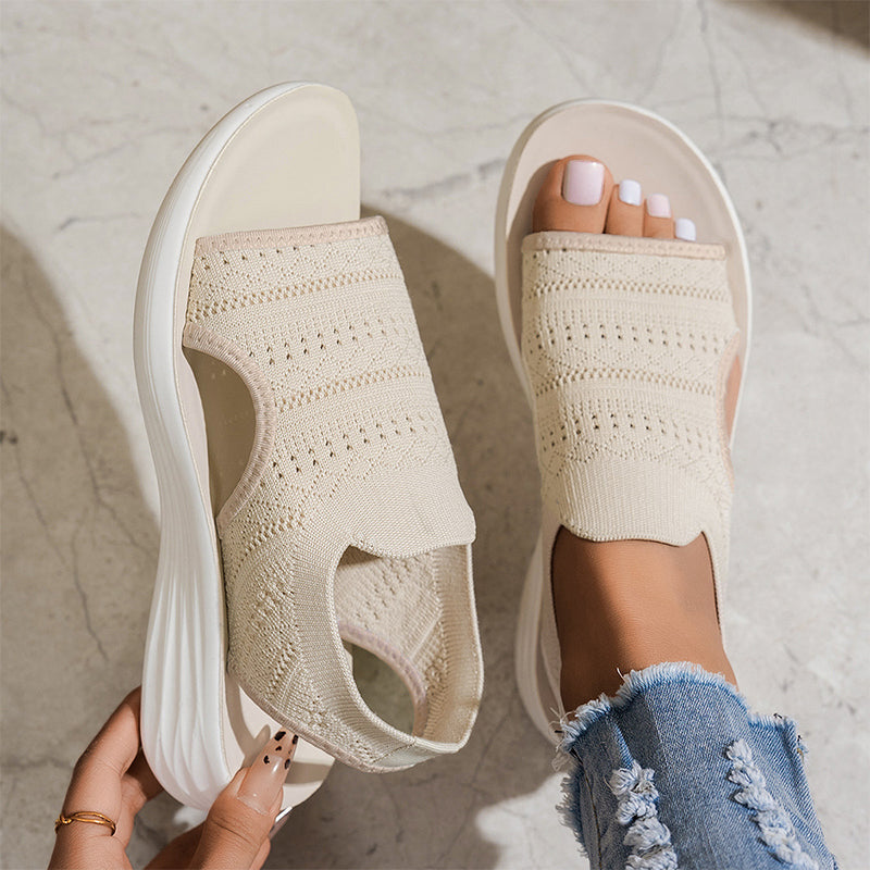 👡🌬️ Dame Pustende Plattformsandaler i Strikk – Lett Hæl – Betaling ved Levering ✨✅