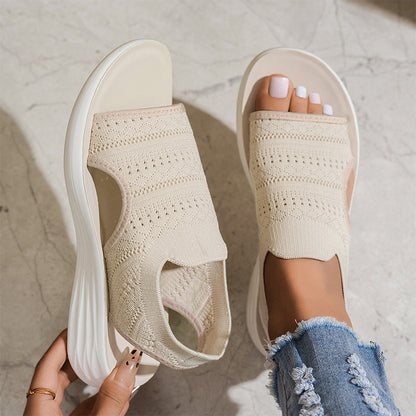 👡🌬️ Dame Pustende Plattformsandaler i Strikk – Lett Hæl – Betaling ved Levering ✨✅