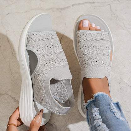 👡🌬️ Dame Pustende Plattformsandaler i Strikk – Lett Hæl – Betaling ved Levering ✨✅