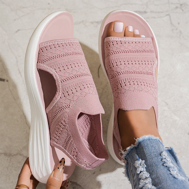 👡🌬️ Dame Pustende Plattformsandaler i Strikk – Lett Hæl – Betaling ved Levering ✨✅