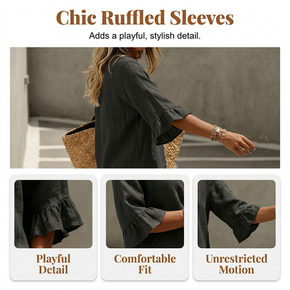 👚👖 Damesett med rysjetopp og vide bukser – Elegant og komfortabelt ✨