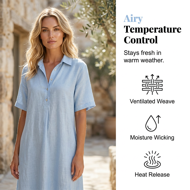 ☀️Kjole i linblanding til dame – uanstrengt stil for solfylte dager✨