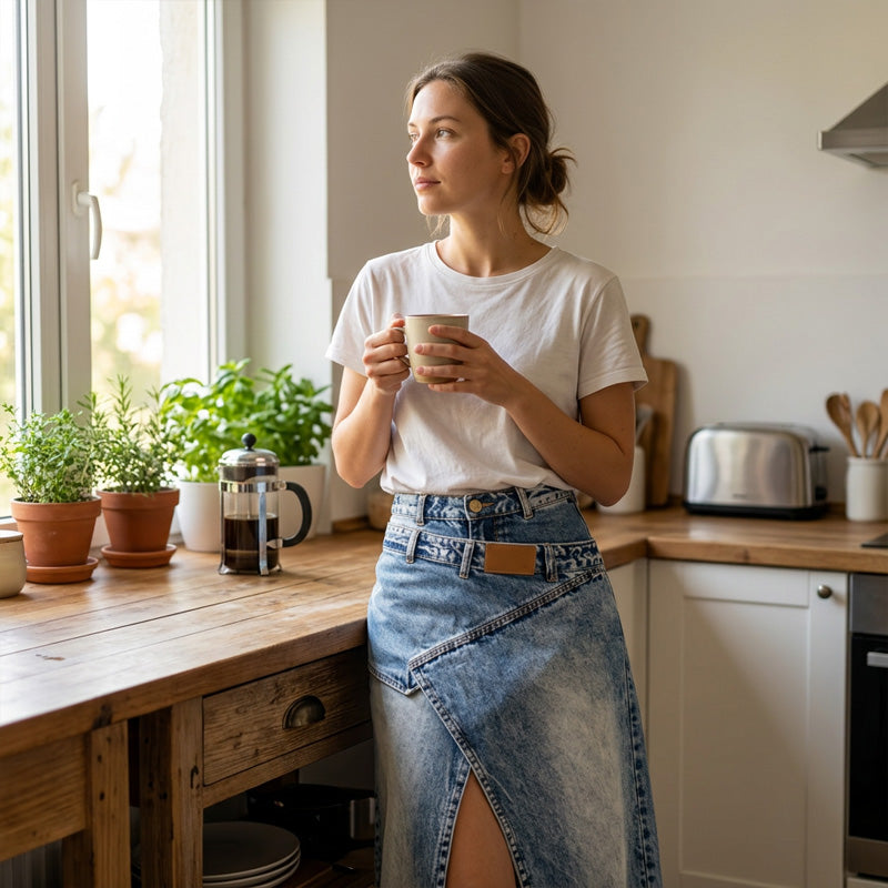 ⌛Tidsbegrenset tilbud – Maxi-skjørt i denim med lagdelt midje for damer