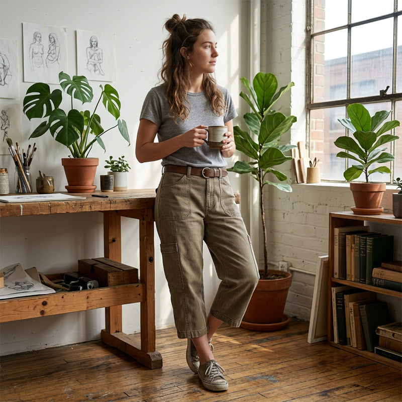 👖NÅ 50 % RABATT✨Avslappede, uformelle capri-bukser i cargostil