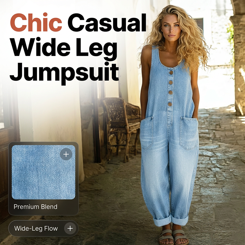 👖Ermeløs vide jumpsuit til dame – avslappet stil, komfort hele dagen✨