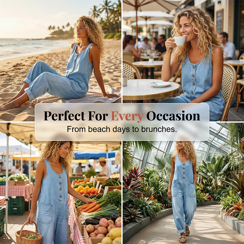 👖Ermeløs vide jumpsuit til dame – avslappet stil, komfort hele dagen✨