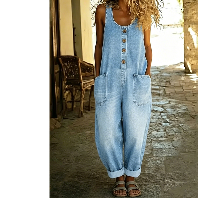 👖Ermeløs vide jumpsuit til dame – avslappet stil, komfort hele dagen✨