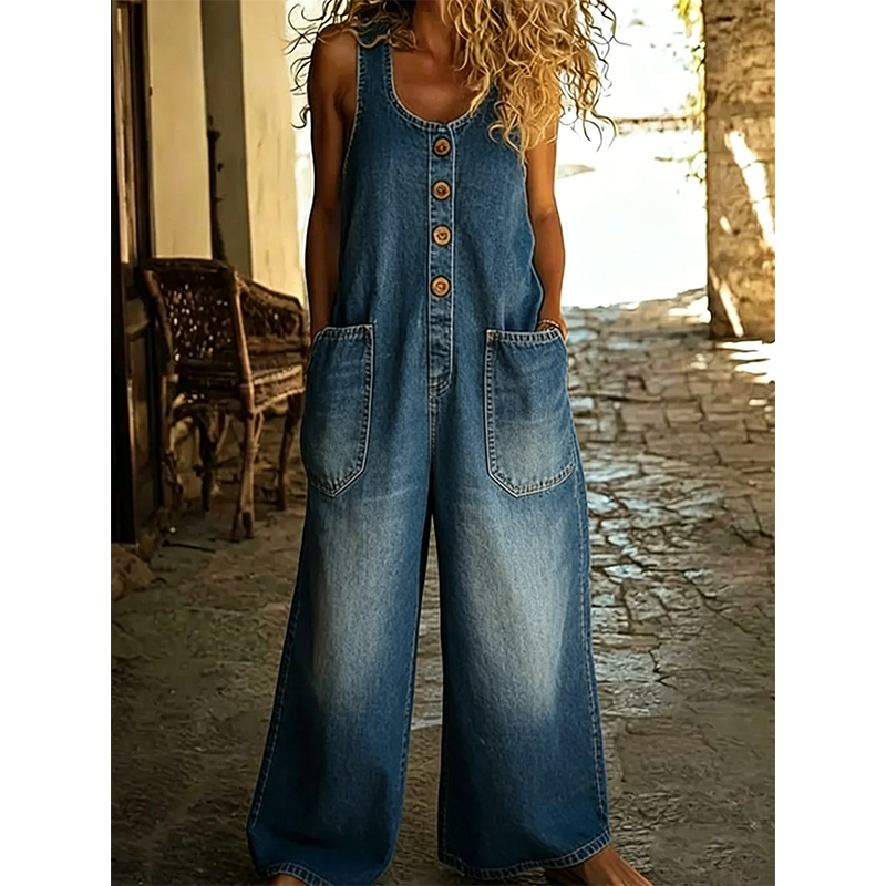 👖Ermeløs vide jumpsuit til dame – avslappet stil, komfort hele dagen✨