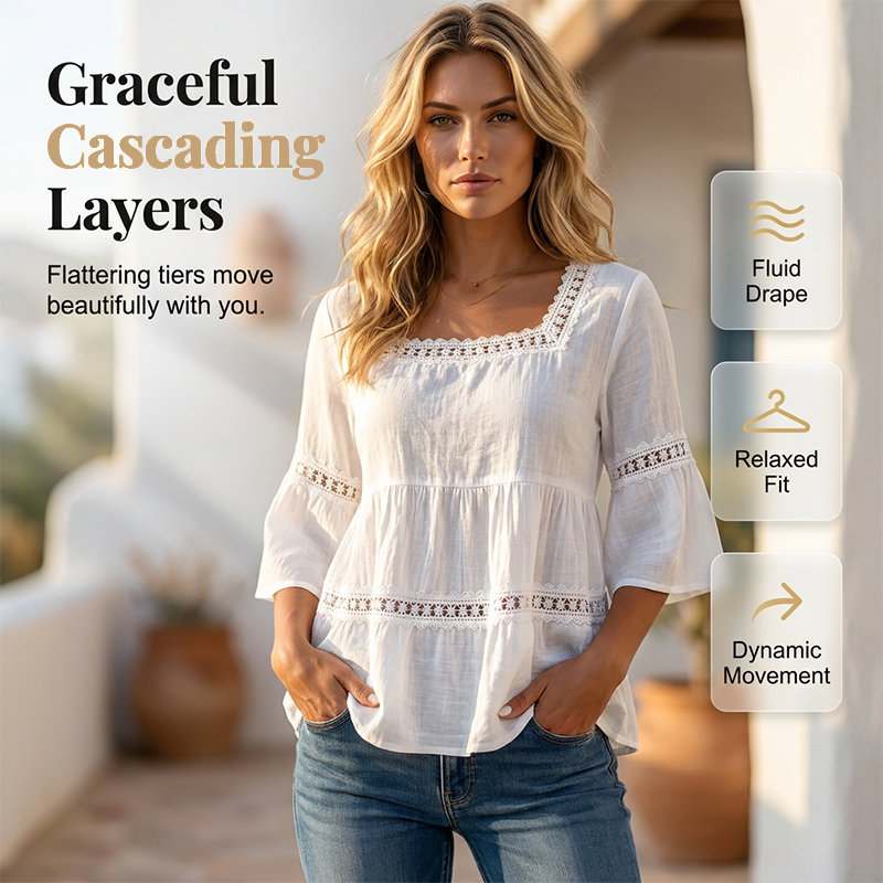 ⏳Begrenset tidsbegrenset 50 % rabatt⏰ Elegant sommerbluse med firkantet hals🌸👚