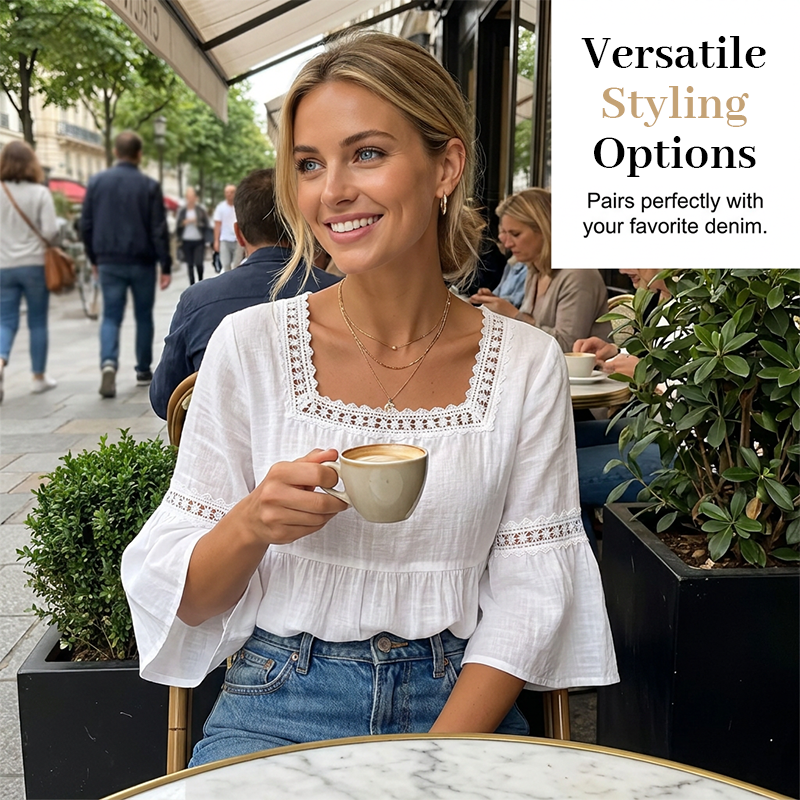 ⏳Begrenset tidsbegrenset 50 % rabatt⏰ Elegant sommerbluse med firkantet hals🌸👚