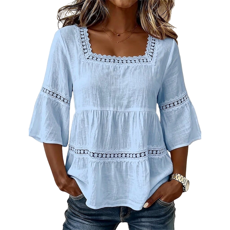 ⏳Begrenset tidsbegrenset 50 % rabatt⏰ Elegant sommerbluse med firkantet hals🌸👚