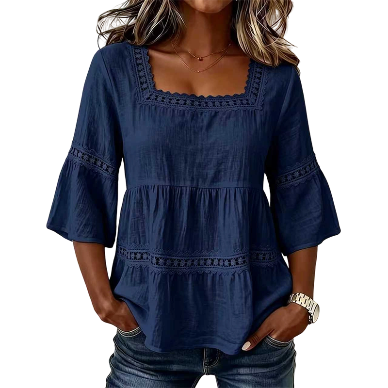 ⏳Begrenset tidsbegrenset 50 % rabatt⏰ Elegant sommerbluse med firkantet hals🌸👚