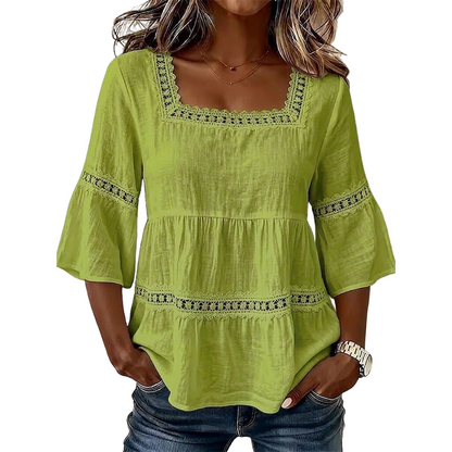 ⏳Begrenset tidsbegrenset 50 % rabatt⏰ Elegant sommerbluse med firkantet hals🌸👚