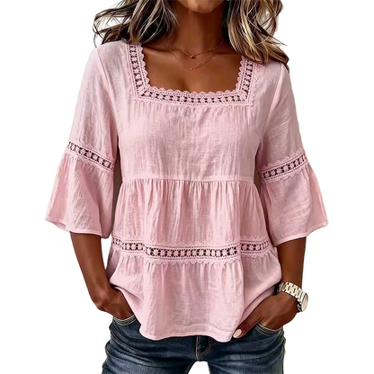 ⏳Begrenset tidsbegrenset 50 % rabatt⏰ Elegant sommerbluse med firkantet hals🌸👚