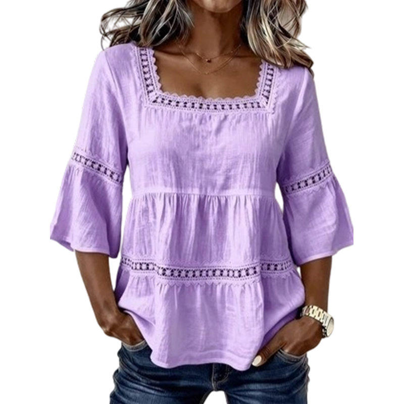 ⏳Begrenset tidsbegrenset 50 % rabatt⏰ Elegant sommerbluse med firkantet hals🌸👚