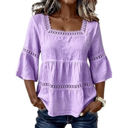 ⏳Begrenset tidsbegrenset 50 % rabatt⏰ Elegant sommerbluse med firkantet hals🌸👚