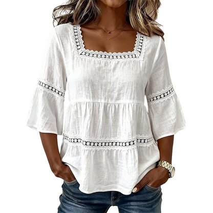 ⏳Begrenset tidsbegrenset 50 % rabatt⏰ Elegant sommerbluse med firkantet hals🌸👚