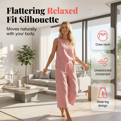 💥Tidsbegrenset tilbud – Sett med stripete, vide bukseben til dame✨
