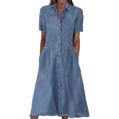 👗✨ 50 % RABATT! Denimskjortekjole – Avslappet eleganse og komfort