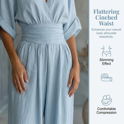 👗✨Uanstrengt eleganse – Jumpsuit for damer med V-hals, høy midje og vid ben💫
