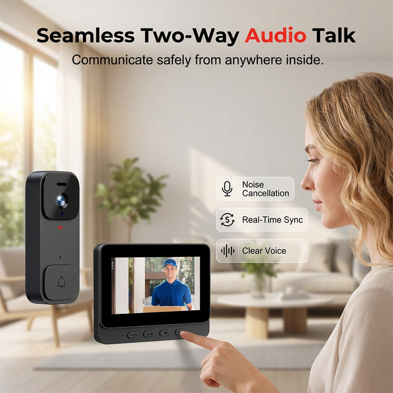 🏠⚡ BEGRENSET TID 50 % RABATT! Smart videoringeklokke med 4,3" skjerm – sanntidsovervåking og toveis samtale 🏡💖