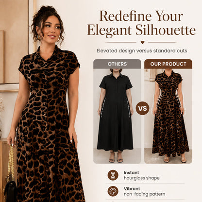 👗🐆 50 % RABATT! Elegant damekjole med leopardmønster og reverskrage – stilig, figursydd og perfekt til kontoret, middag og spesielle anledninger ✨
