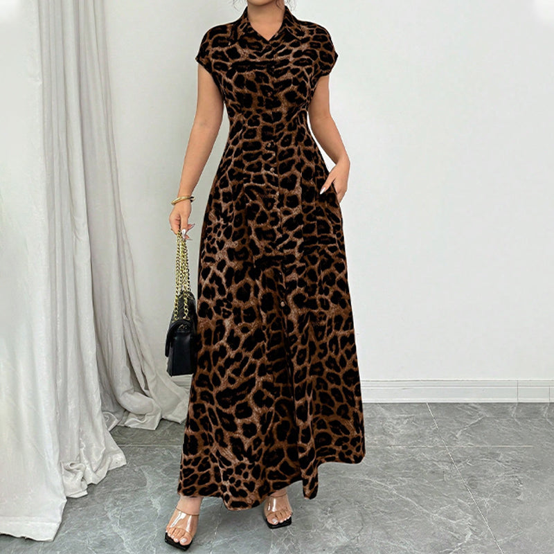 👗🐆 50 % RABATT! Elegant damekjole med leopardmønster og reverskrage – stilig, figursydd og perfekt til kontoret, middag og spesielle anledninger ✨