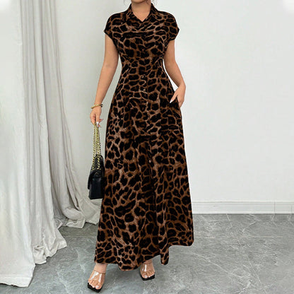 👗🐆 50 % RABATT! Elegant damekjole med leopardmønster og reverskrage – stilig, figursydd og perfekt til kontoret, middag og spesielle anledninger ✨