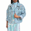 🔥 50 % RABATT 🌸 Elegant denimjakke med blomstrete blondepaneler ✨ Feminint uttrykk, eksklusive detaljer og tidløs stil 💎