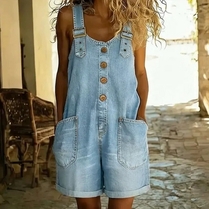 🔥50 000+ SOLGT TIL HALV PRIS💙 Løse denimshorts til dame, justerbare stropper og romslige lommer S-2XL