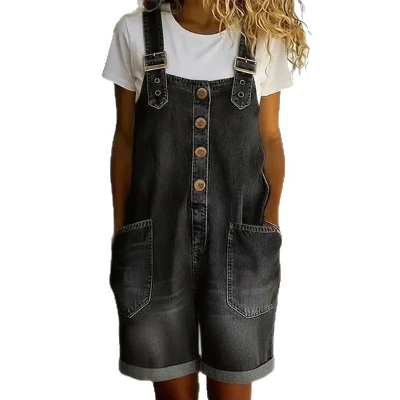 🔥50 000+ SOLGT TIL HALV PRIS💙 Løse denimshorts til dame, justerbare stropper og romslige lommer S-2XL