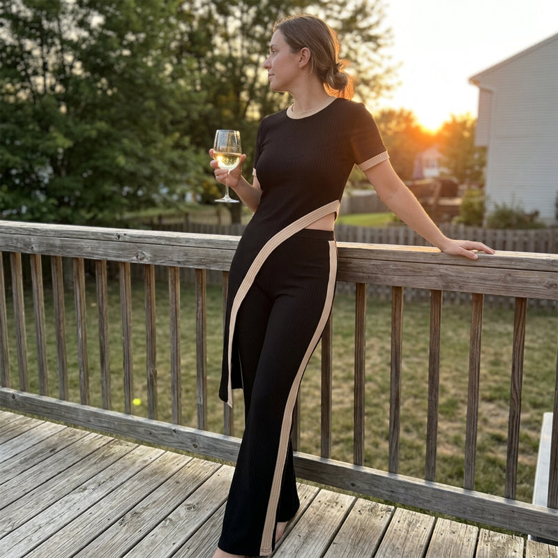 ✨🔥 50 % RABATT! Asymmetrisk strikkesett med Palazzo-bukser – Moderne og elegant stil