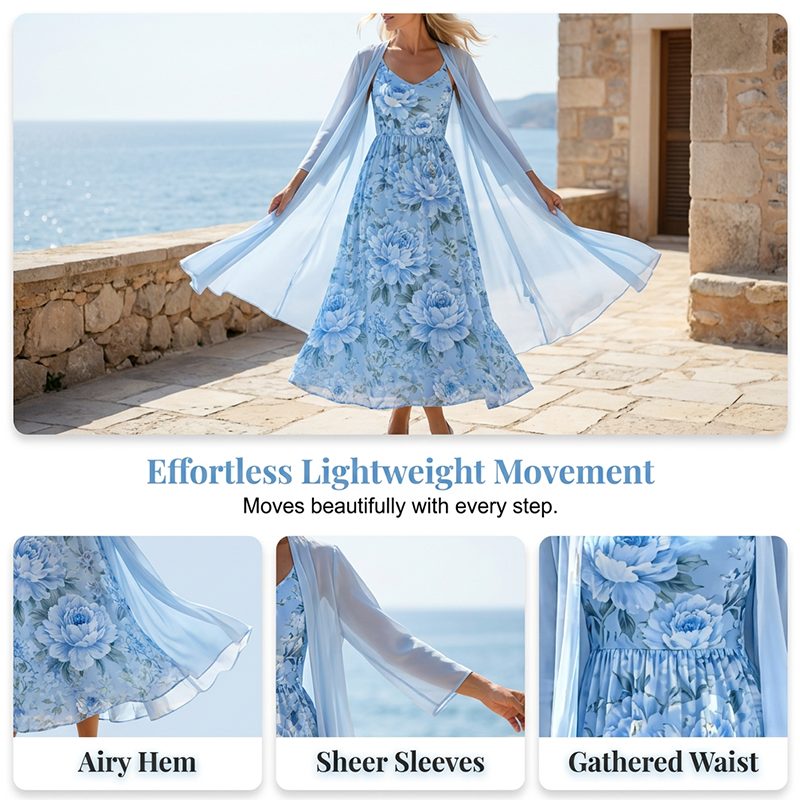 🌸👗Elegant todelt blomstermønstret kjolesett for kvinner – det perfekte antrekket til sommerferien✨