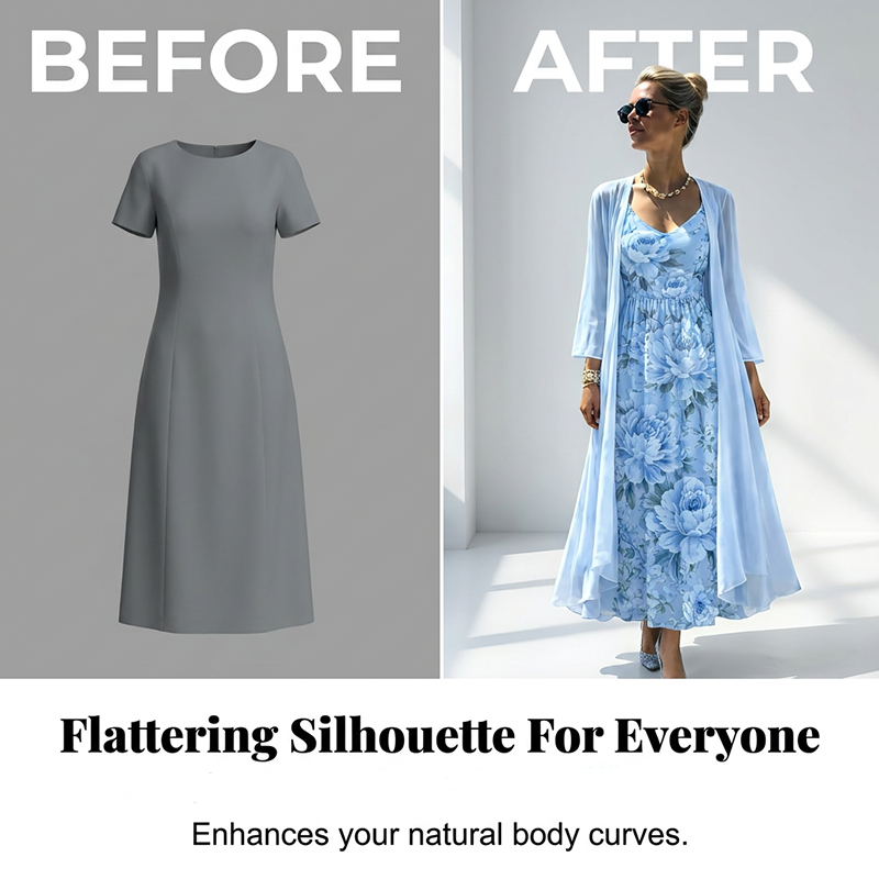 🌸👗Elegant todelt blomstermønstret kjolesett for kvinner – det perfekte antrekket til sommerferien✨