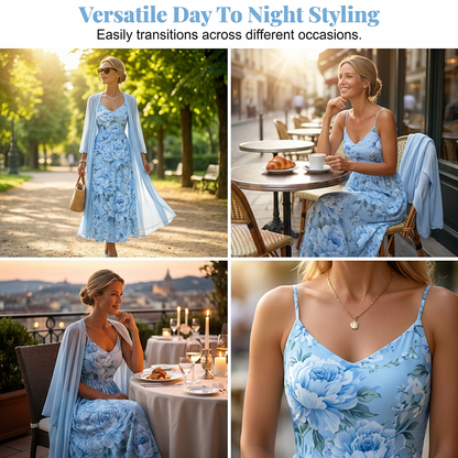 🌸👗Elegant todelt blomstermønstret kjolesett for kvinner – det perfekte antrekket til sommerferien✨