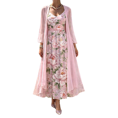 🌸👗Elegant todelt blomstermønstret kjolesett for kvinner – det perfekte antrekket til sommerferien✨