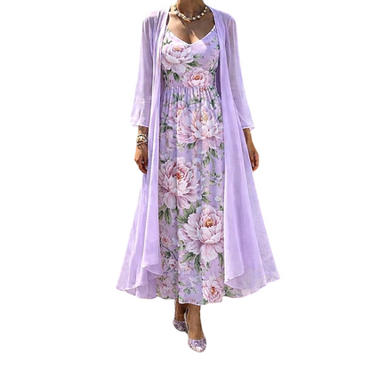 🌸👗Elegant todelt blomstermønstret kjolesett for kvinner – det perfekte antrekket til sommerferien✨