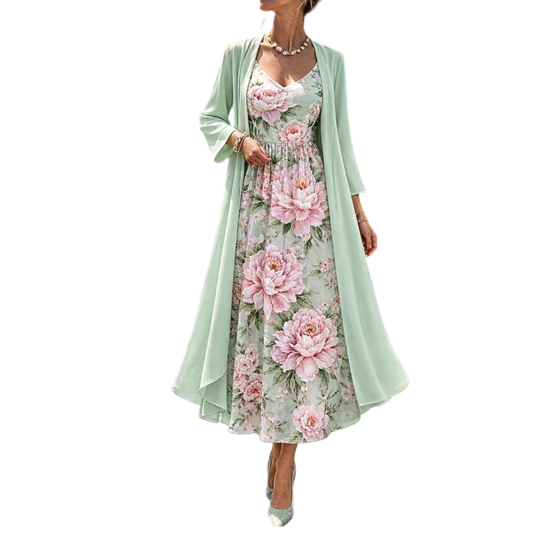 🌸👗Elegant todelt blomstermønstret kjolesett for kvinner – det perfekte antrekket til sommerferien✨