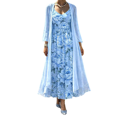 🌸👗Elegant todelt blomstermønstret kjolesett for kvinner – det perfekte antrekket til sommerferien✨
