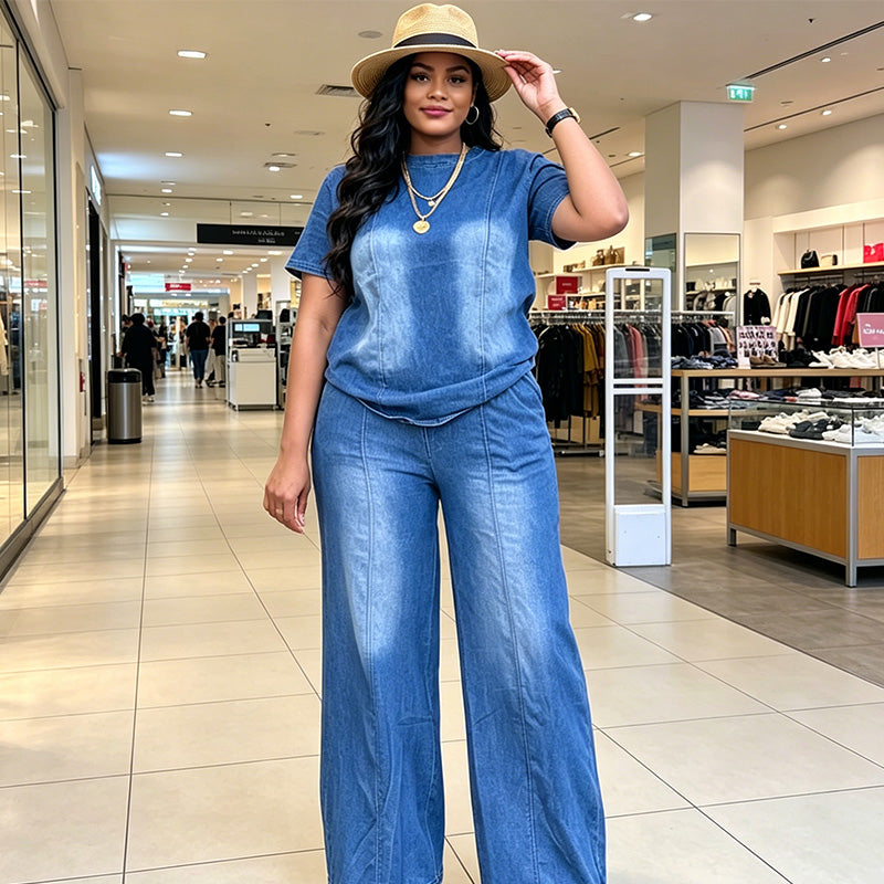 🌸💙 50 % RABATT! 2-delt sett i vasket blå denim – avslappet og komfortabel stil