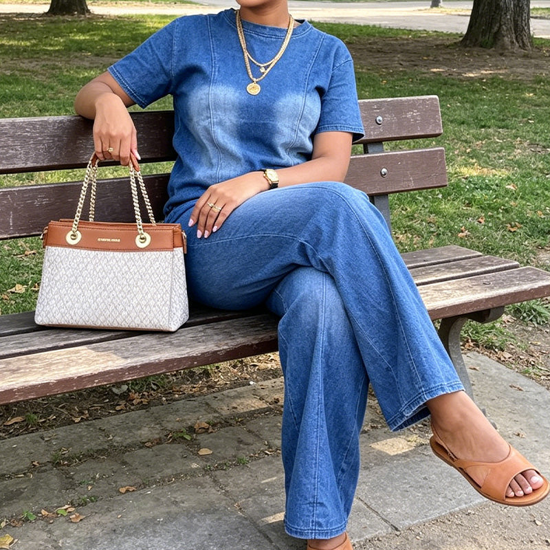 🌸💙 50 % RABATT! 2-delt sett i vasket blå denim – avslappet og komfortabel stil