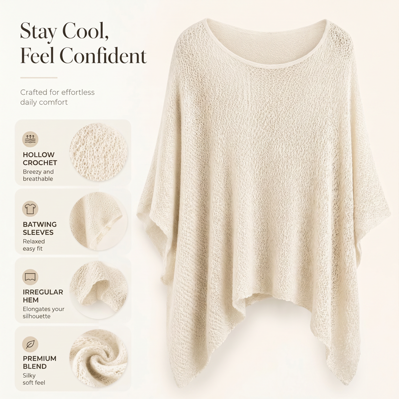 ⌛Tidsbegrenset tilbud - 50 % RABATT✨Uthulbar strikket topp med flaggermusermer til dame